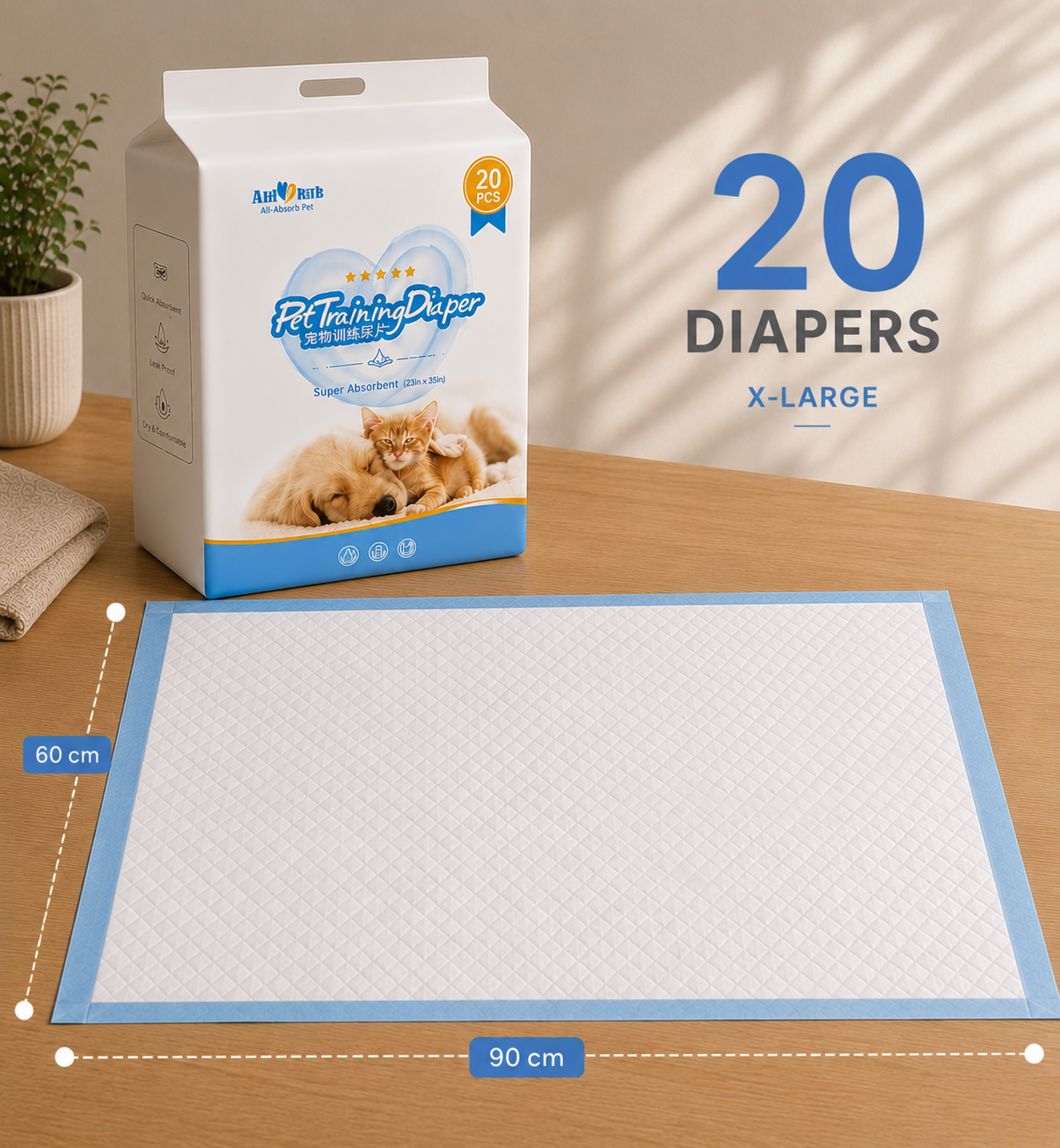 PawsSource Pet Diapers Pads X-Large - Heavy Duty Absorbent Floor Pads for Large Dogs