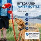 PawsSource Dog Leash with Integrated Water Bottle and Collapsible Bowl Providing Fresh Hydration During Walks, Hiking and Outdoor Adventures