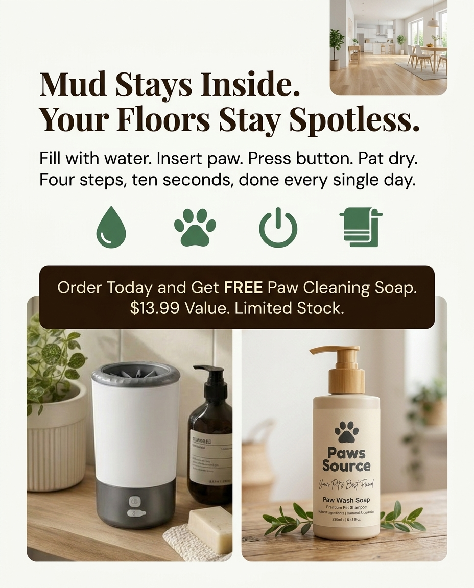 PawsSource paw cleaner keeps muddy paw prints off your hardwood floors