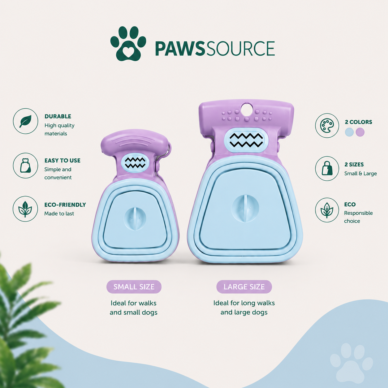 PawsSource Portable Dog Poop Scooper – Small & Large Sizes in Powder Blue and Lavender for Easy Outdoor Cleanup