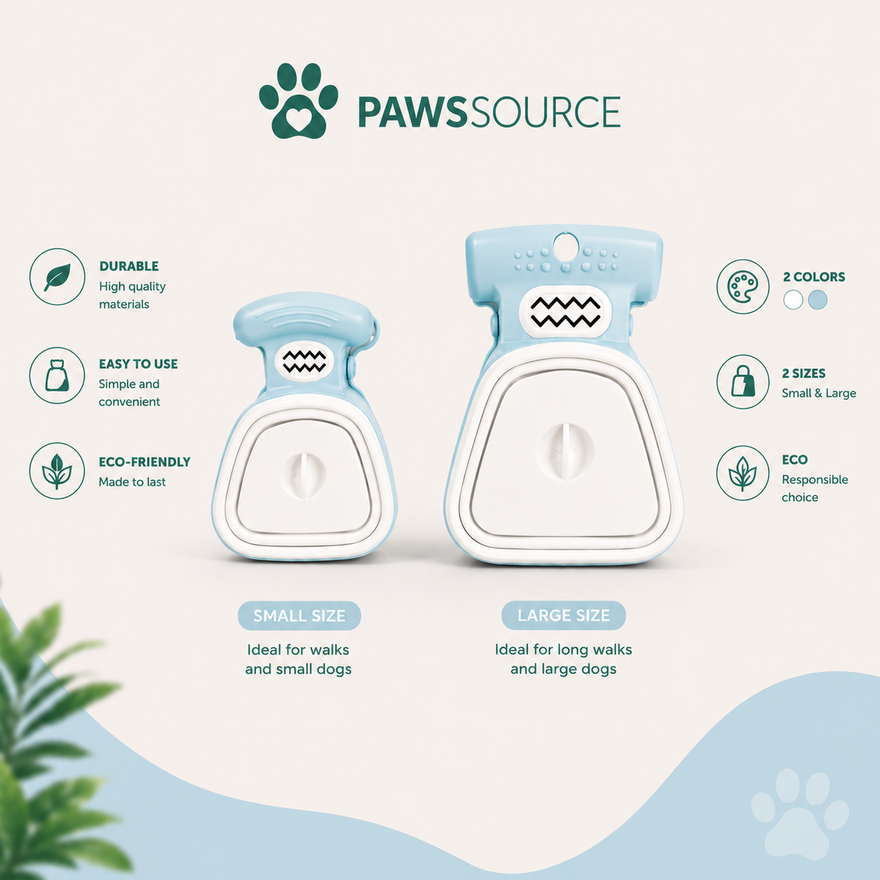 PawsSource Portable Dog Poop Scooper – Small & Large Sizes Available, Foldable Pet Waste Picker in Powder Blue and White
